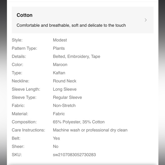 Shein Najma Plant Embroidery Tassel Belted Kaftan Caftan Modest Maxi Dress - Picture 3 of 3